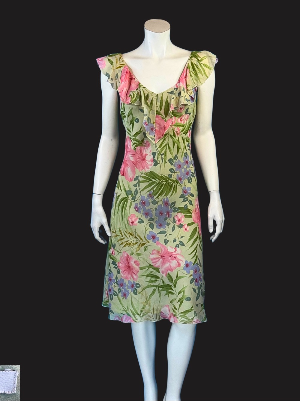 90s Y2K Floral Ruffle Dress by Paraphrase | Romantic Sage Fairycore Dress S M